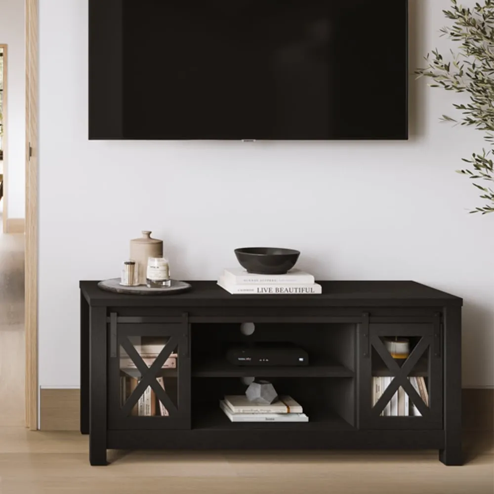 Clive TV Stand with 2 Doors - Black, MDF