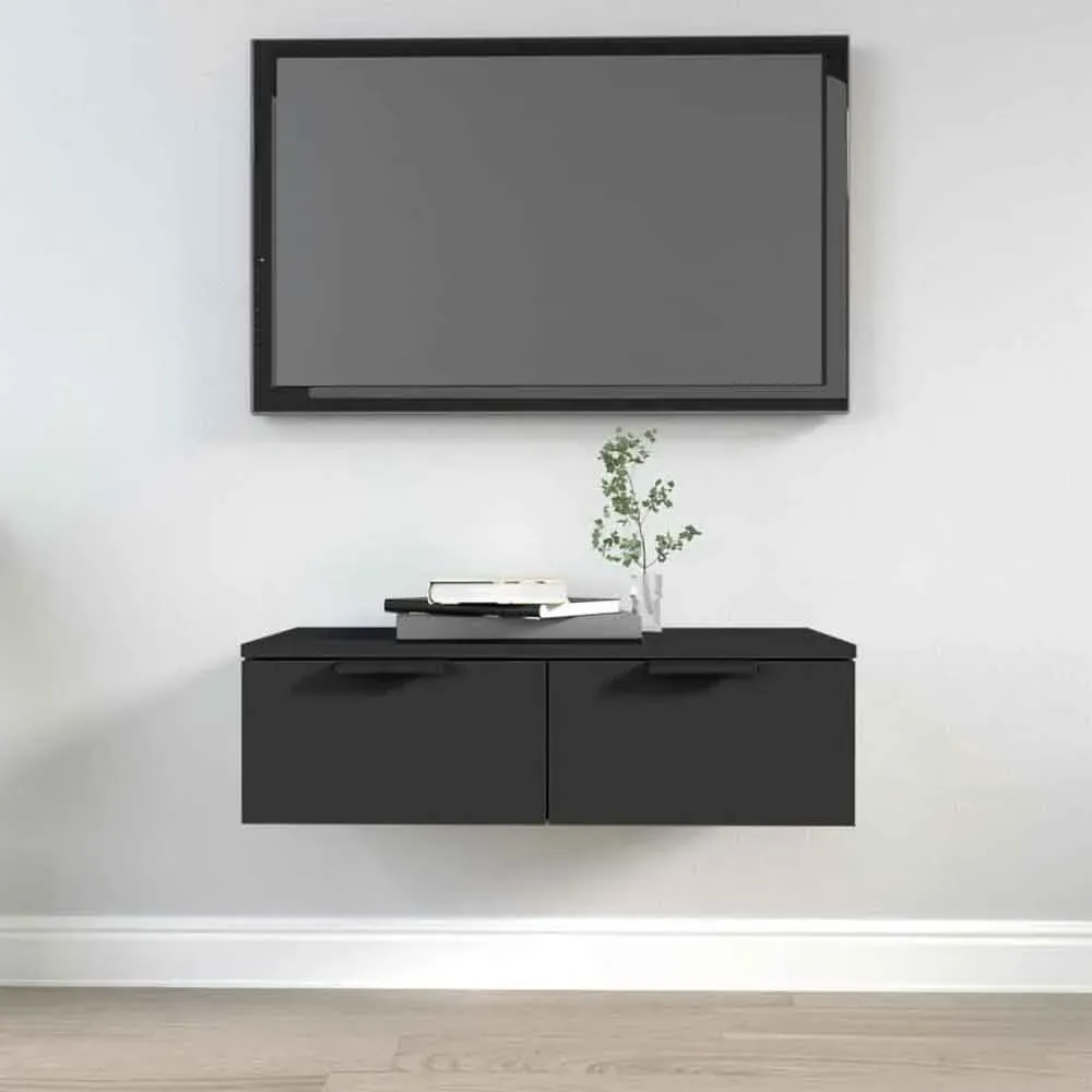 Clive TV Stand with 2 Drawers - Black, Engineered Wood