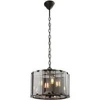 Clooney 4 Light Pendant Light - Slate Grey, Smoke Glass