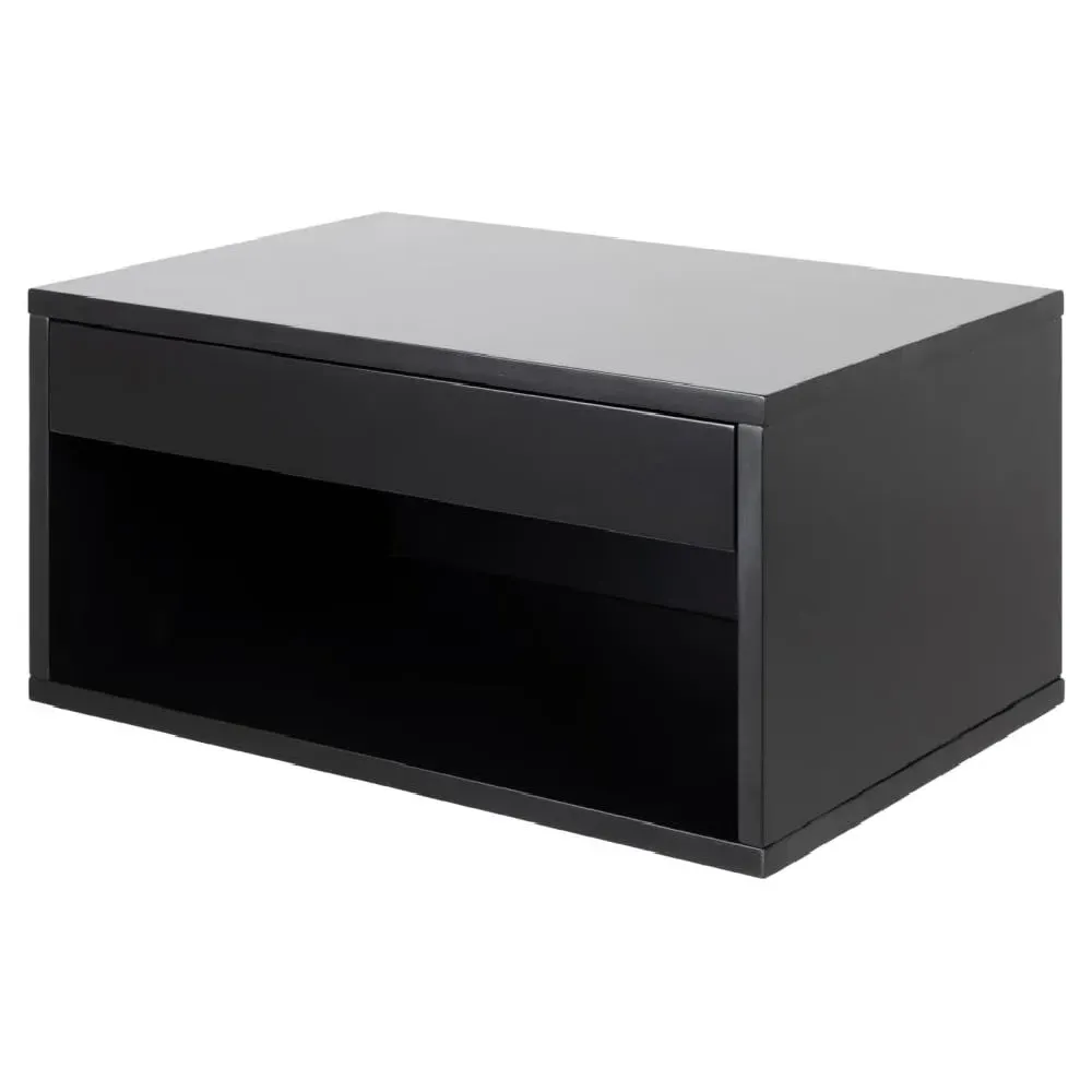 Cloquet Wall Hung Bedside Cabinet with Drawer - Black, Wood image