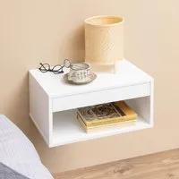 Cloquet Wall Hung Bedside Cabinet with Drawer - White, Wood