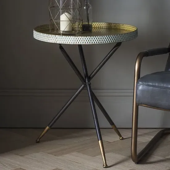 Cloral Round Metal Side Table with Tripod Base - Duck Egg, Gold