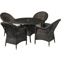 Coachella Round Dining Set with 4 Chairs - Brown, Glass