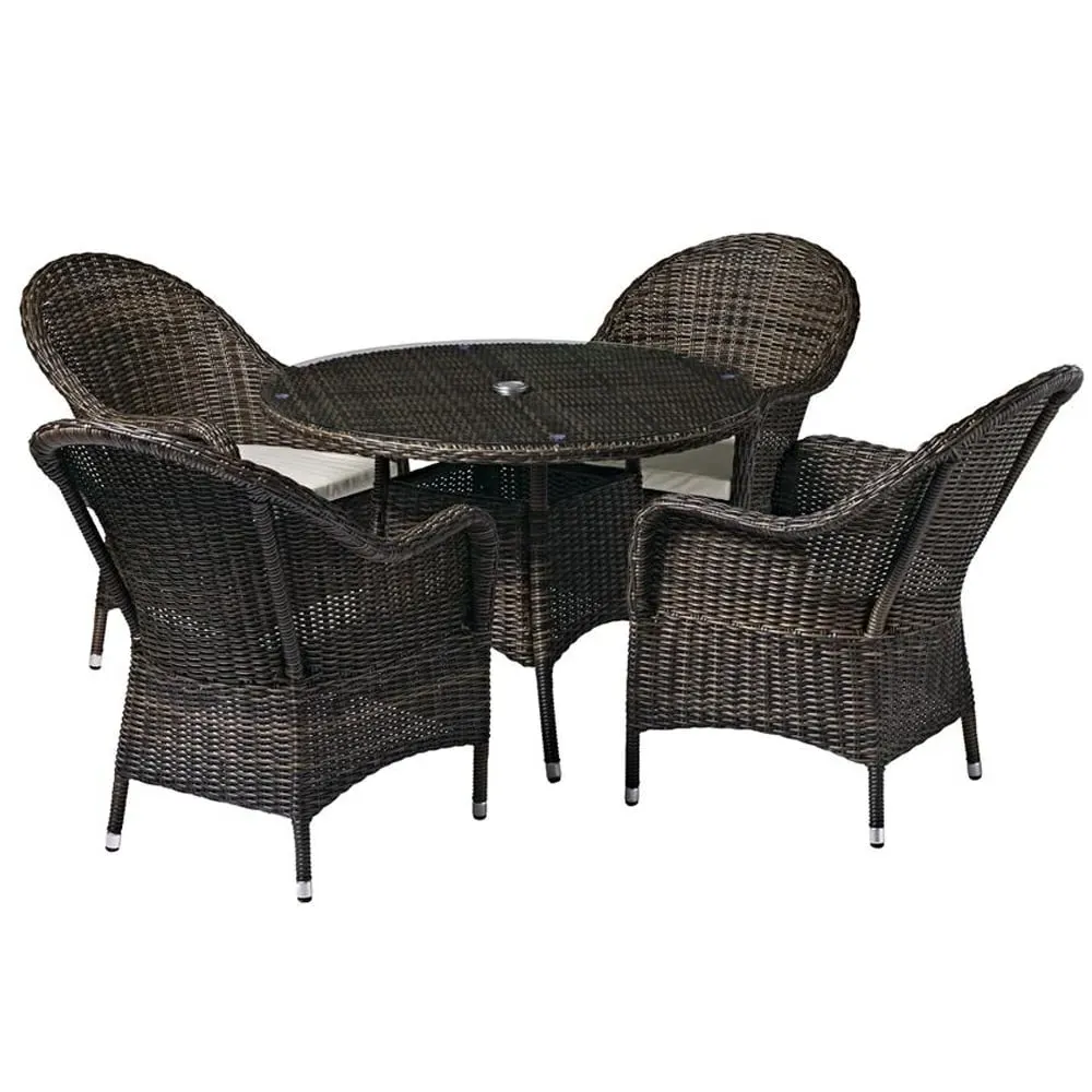 Coachella Round Dining Set with 4 Chairs - Brown, Glass
