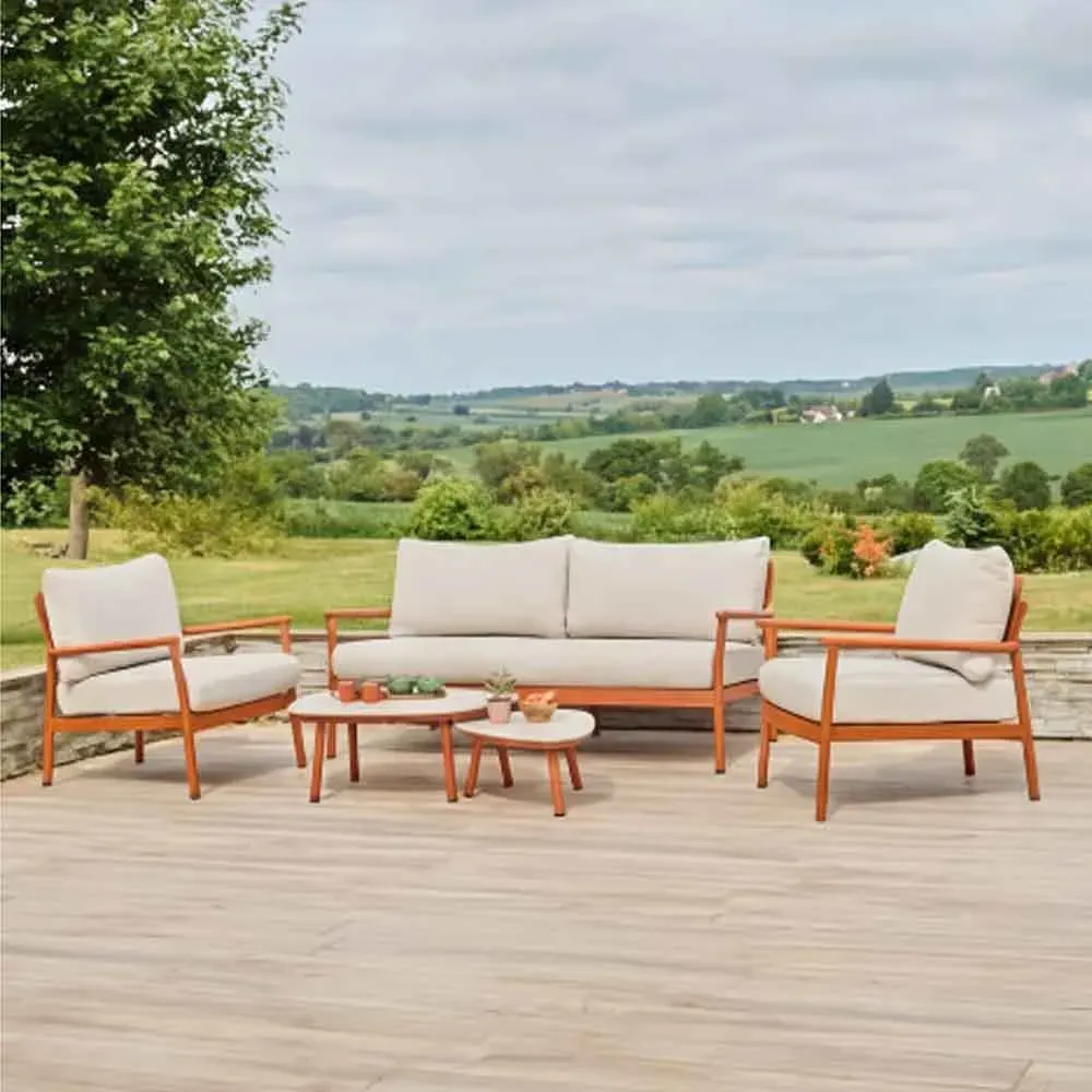Coastal Garden Lounger Set with 2 Nesting Tables - Terracotta, Aluminium product