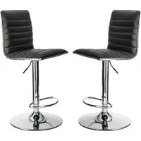 Coble Adjustable Bar Stools with Chrome Base - Black, Faux Leather