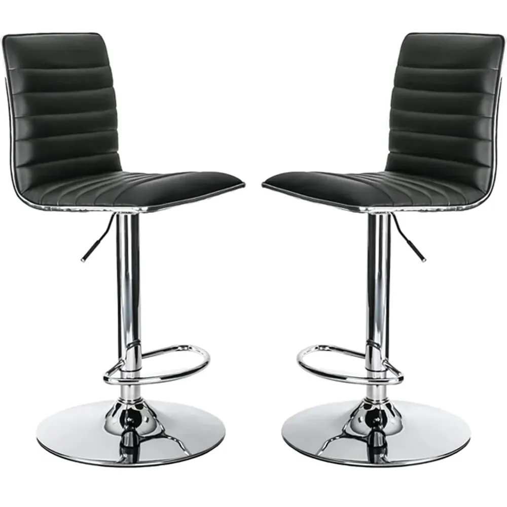 Coble Adjustable Bar Stools with Chrome Base - Black, Faux Leather