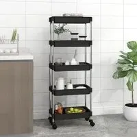 Cobleskill 5 Tier Kitchen Trolley - Black, ABS Plastic