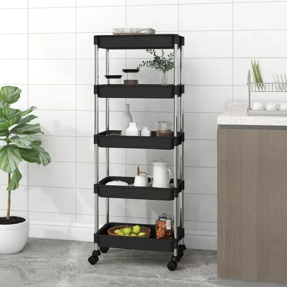 Cobleskill 5 Tier Kitchen Trolley - Black, ABS Plastic