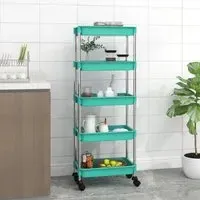 Cobleskill 5 Tier Kitchen Trolley - Turquoise, ABS Plastic