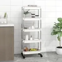 Cobleskill 5 Tier Kitchen Trolley - White, ABS Plastic