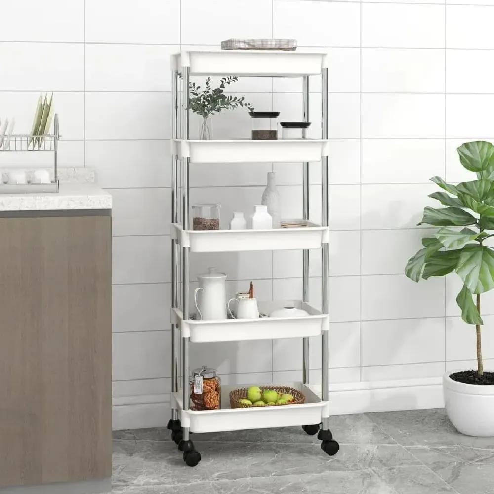 Cobleskill 5 Tier Kitchen Trolley - White, ABS Plastic