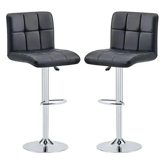 Coco Adjustable Bar Stools with Chrome Base - Black, Faux Leather