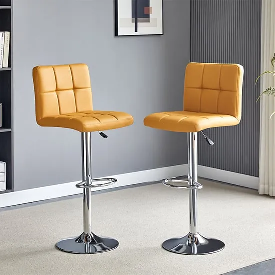 Coco Height-Adjustable Bar Stools with Chrome Base - Curry image