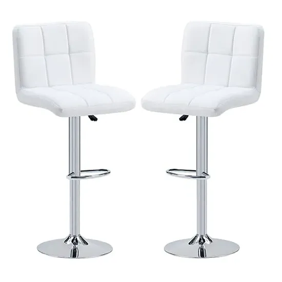 Coco Height-Adjustable Bar Stools with Gas-Lift - White, Faux Leather