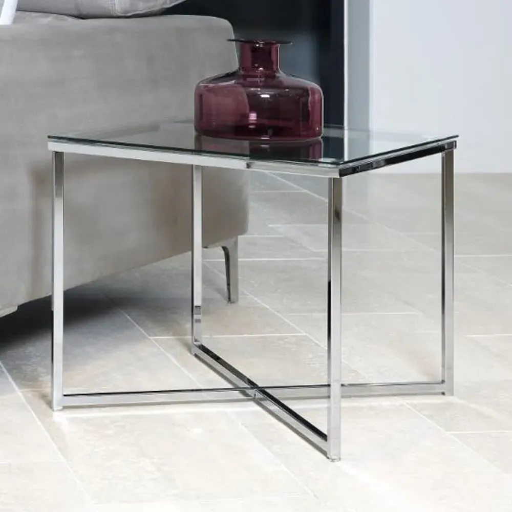 Coeur Square Side Table - Clear Glass, Chrome