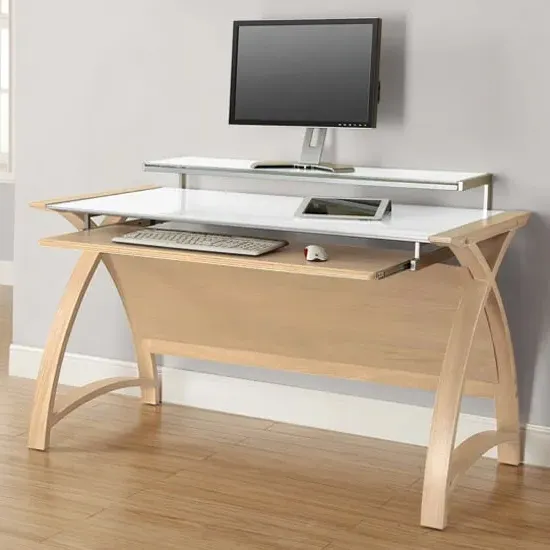 Cohen Curve Large Computer Desk - White, Oak