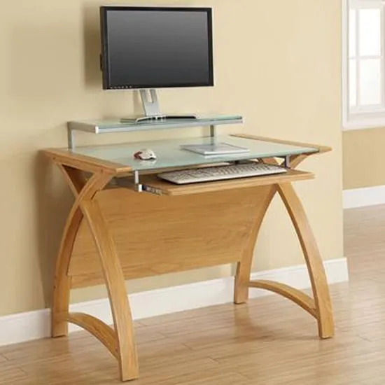 Cohen Curve Small Computer Desk - White, Oak