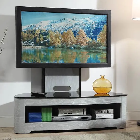 Cohen Curved Cantilever TV Stand - Grey Ash, Black Glass image