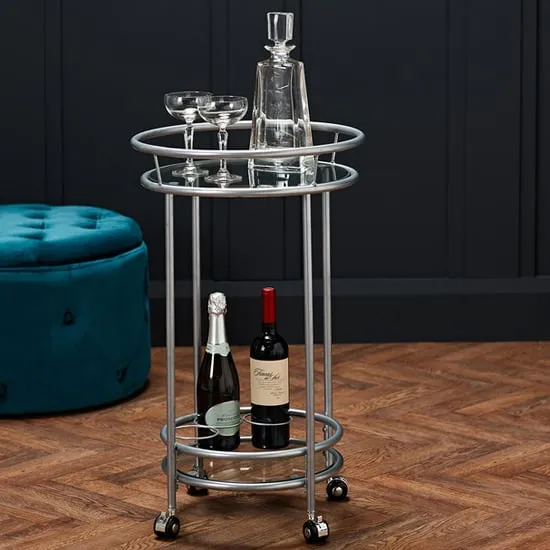 Colin Round Glass Drinks Trolley with Wheels - Silver