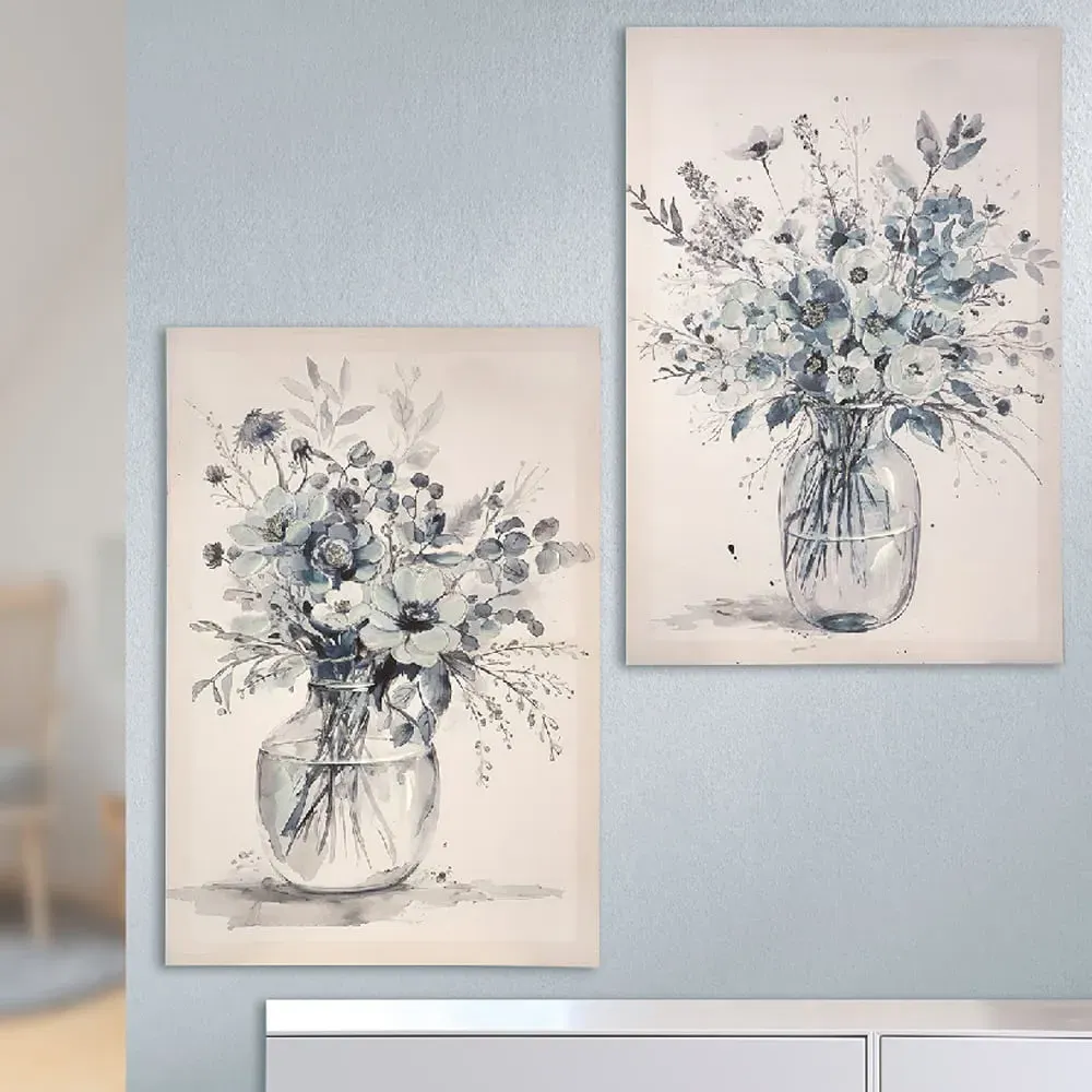 Colindale Set of 2 Flower Vase Wall Art - Silver, Wood product