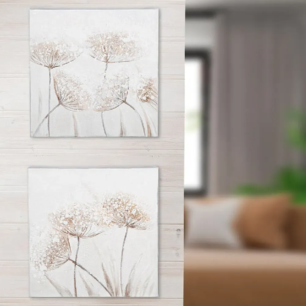 Colindale Set of 2 Square Floral Canvas Wall Art - Brown, White product