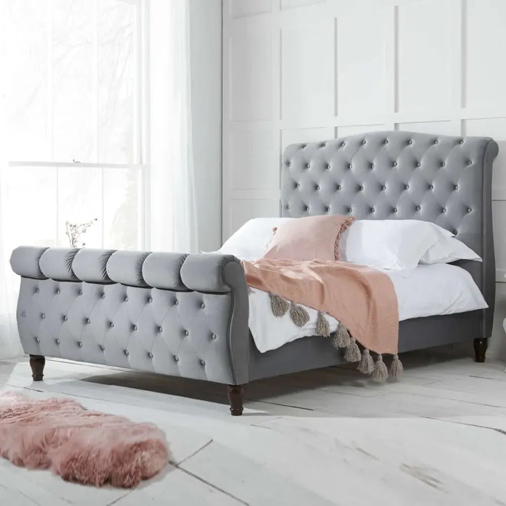 Colora King Size Bed Frame - Grey, Fabric