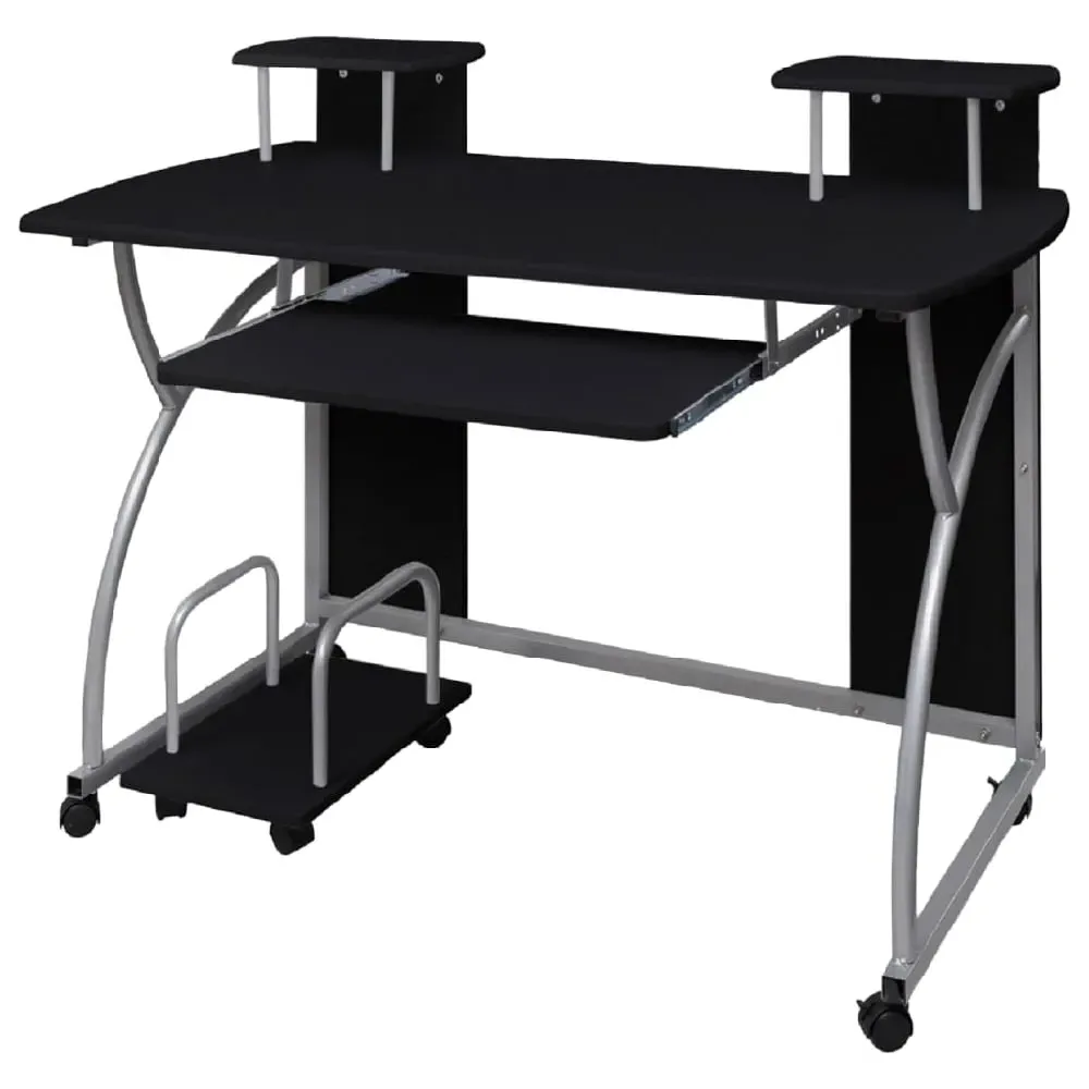Colquitt Straight Computer Desk with Keyboard Tray - Black, Engineered Wood product