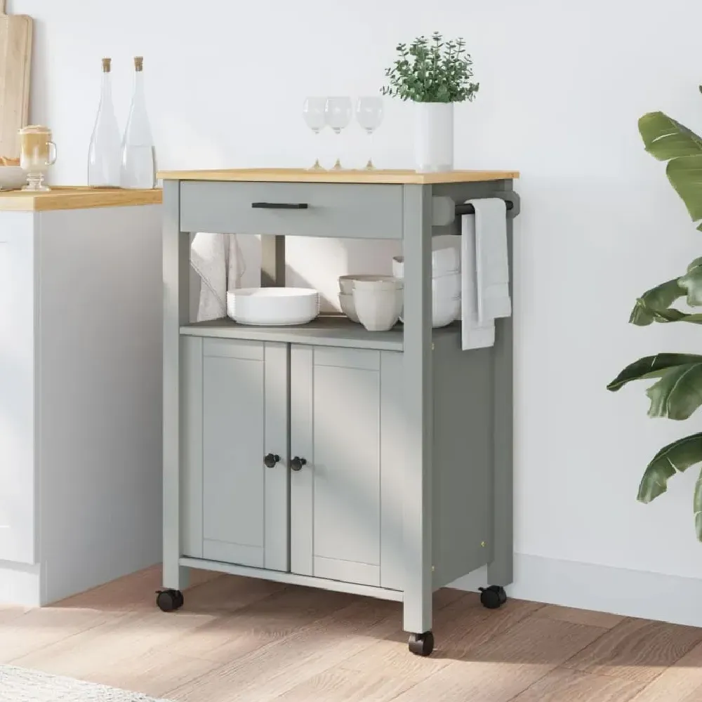 Colville Small Kitchen Trolley with 2 Doors - Grey Brown, Pine Wood product