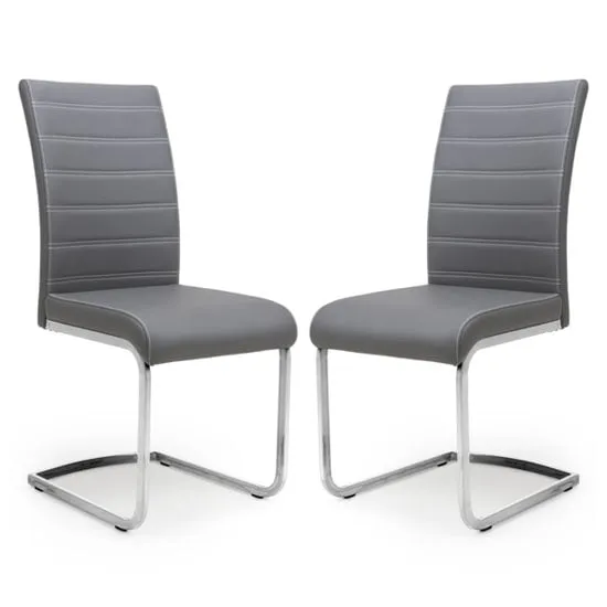 Conary Dining Chairs in Pair - Grey, Leather