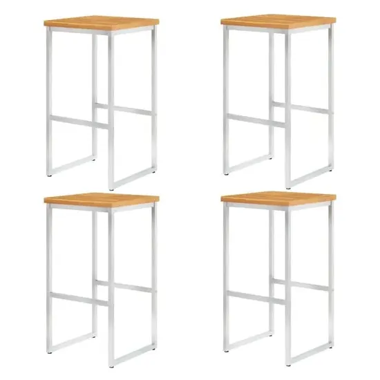 Connie Set of 4 Bar Stools with Steel Frame - Natural, Acacia image