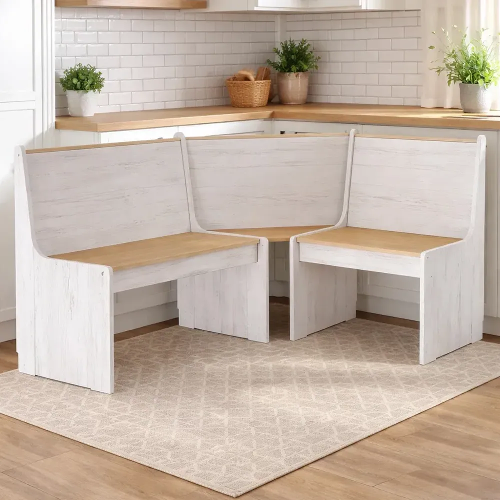 Conroe Corner Dining Bench - Honey Brown, White, Solid Pinewood product