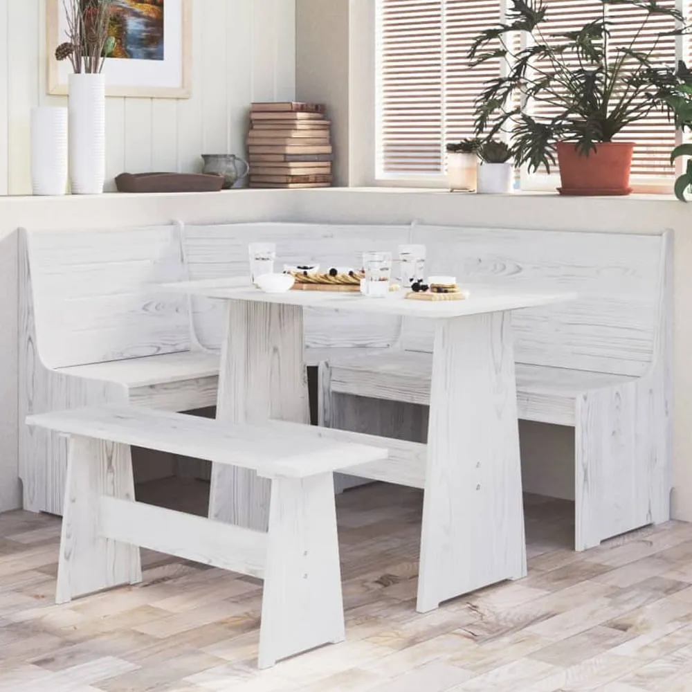 Conroe Corner Dining Set - White, Pinewood
