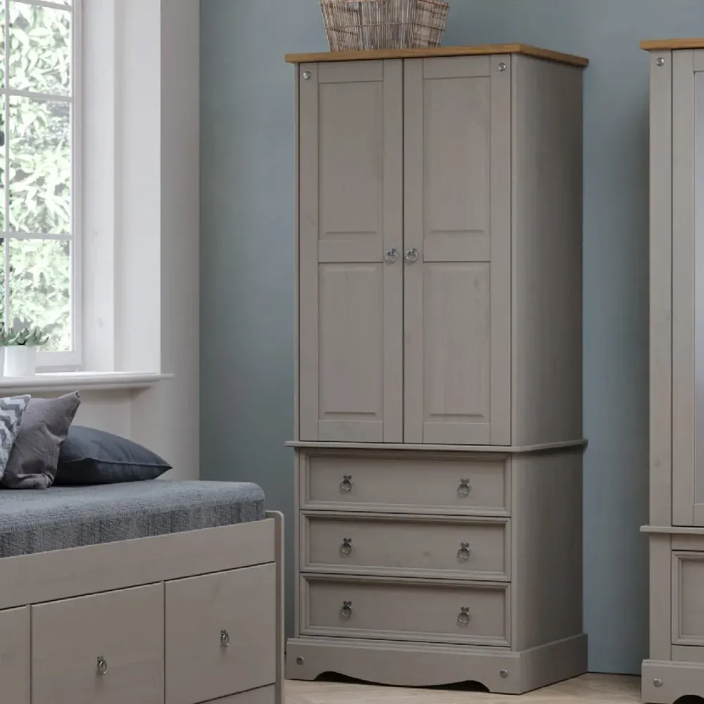 Consett 2-Door Wardrobe with 3 Drawers - Grey, Oak