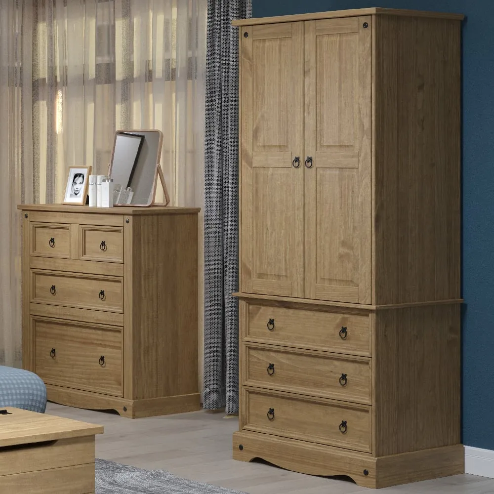 Consett 2-Door Wardrobe with 3 Drawers - Oak