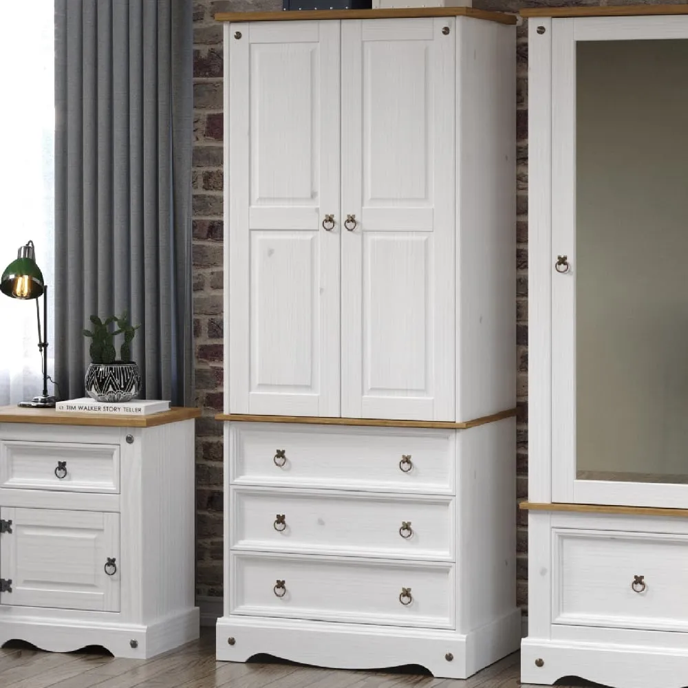 Consett 2-Door Wardrobe with 3 Drawers - White, Oak
