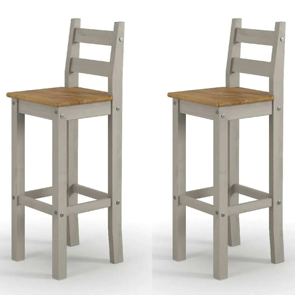 Consett Bar Chairs Pair - Grey, Oak