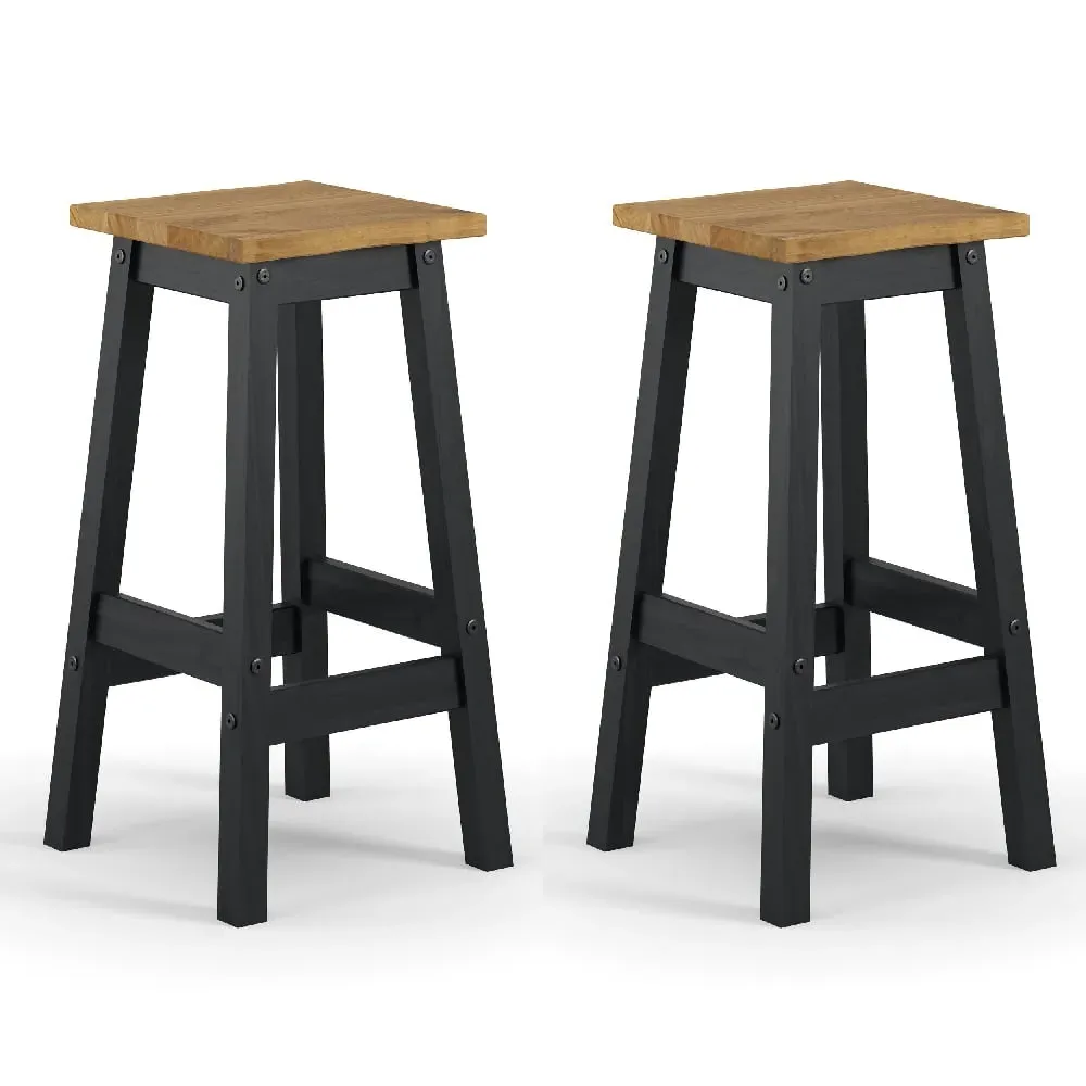Consett Bar Stools in Pair - Black, Oak