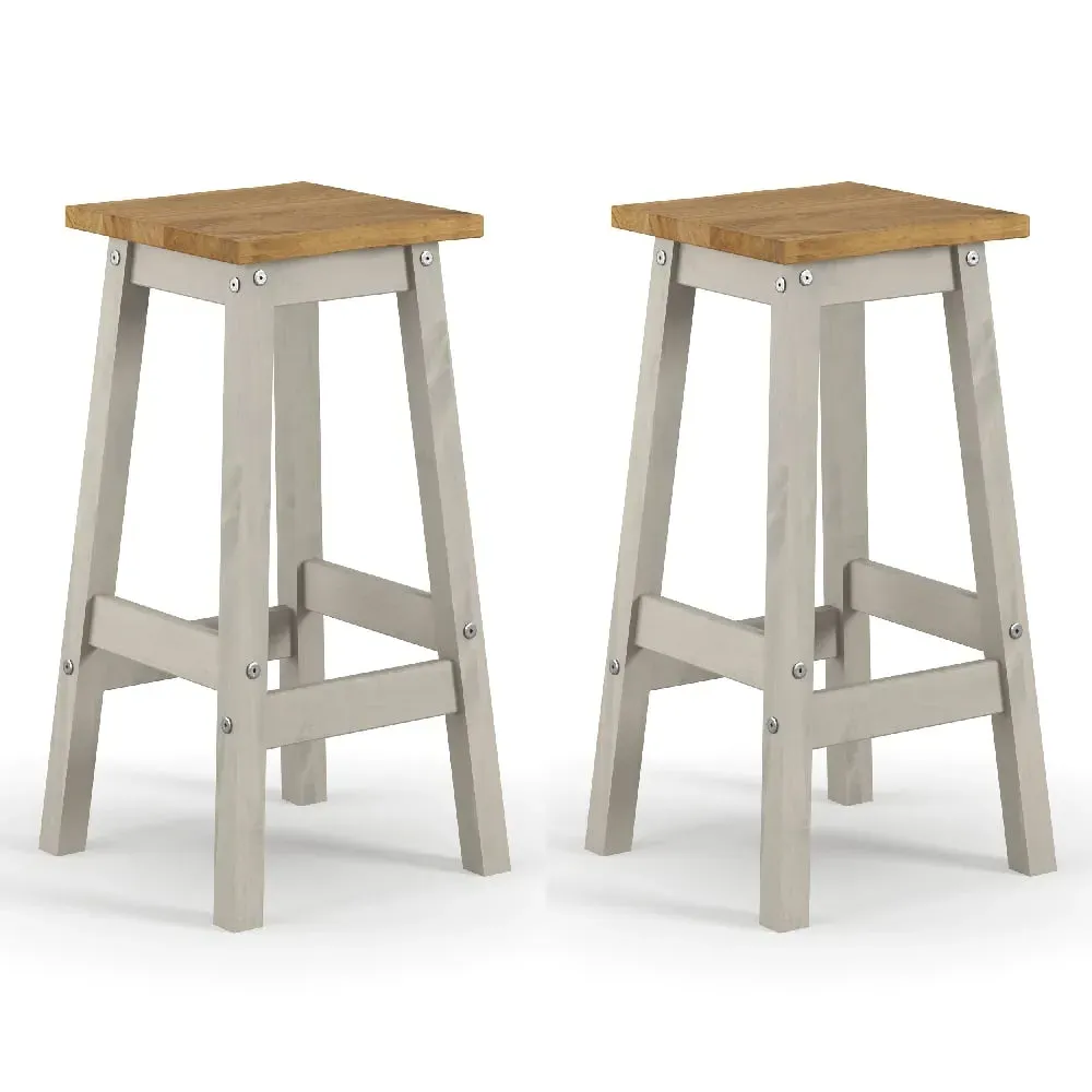 Consett Bar Stools in Pair - Grey, Oak