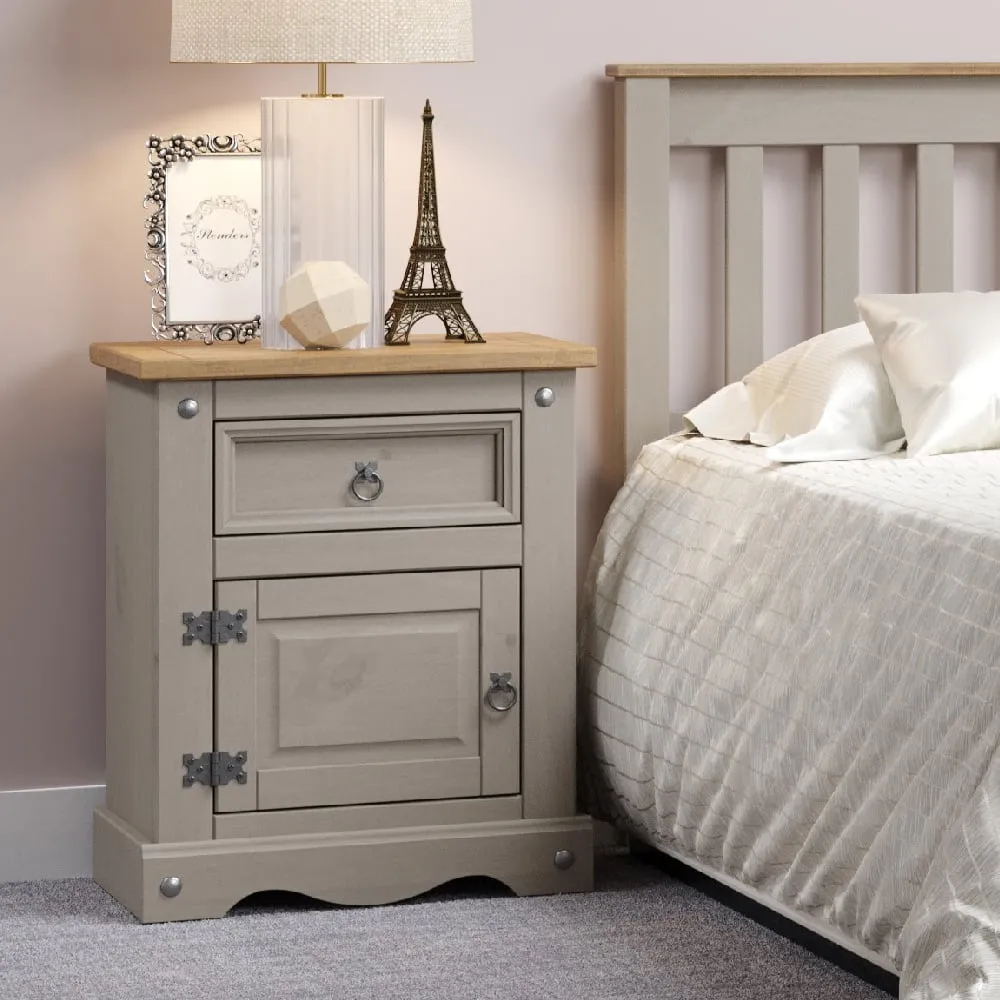 Consett Bedside Cabinet with 1 Door 1 Drawer - Grey Oak