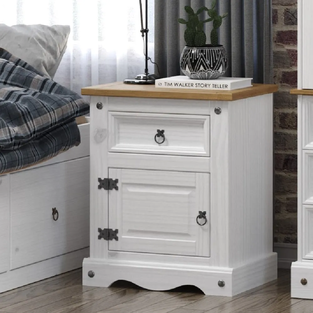 Consett Bedside Cabinet with 1 Door 1 Drawer - White, Oak