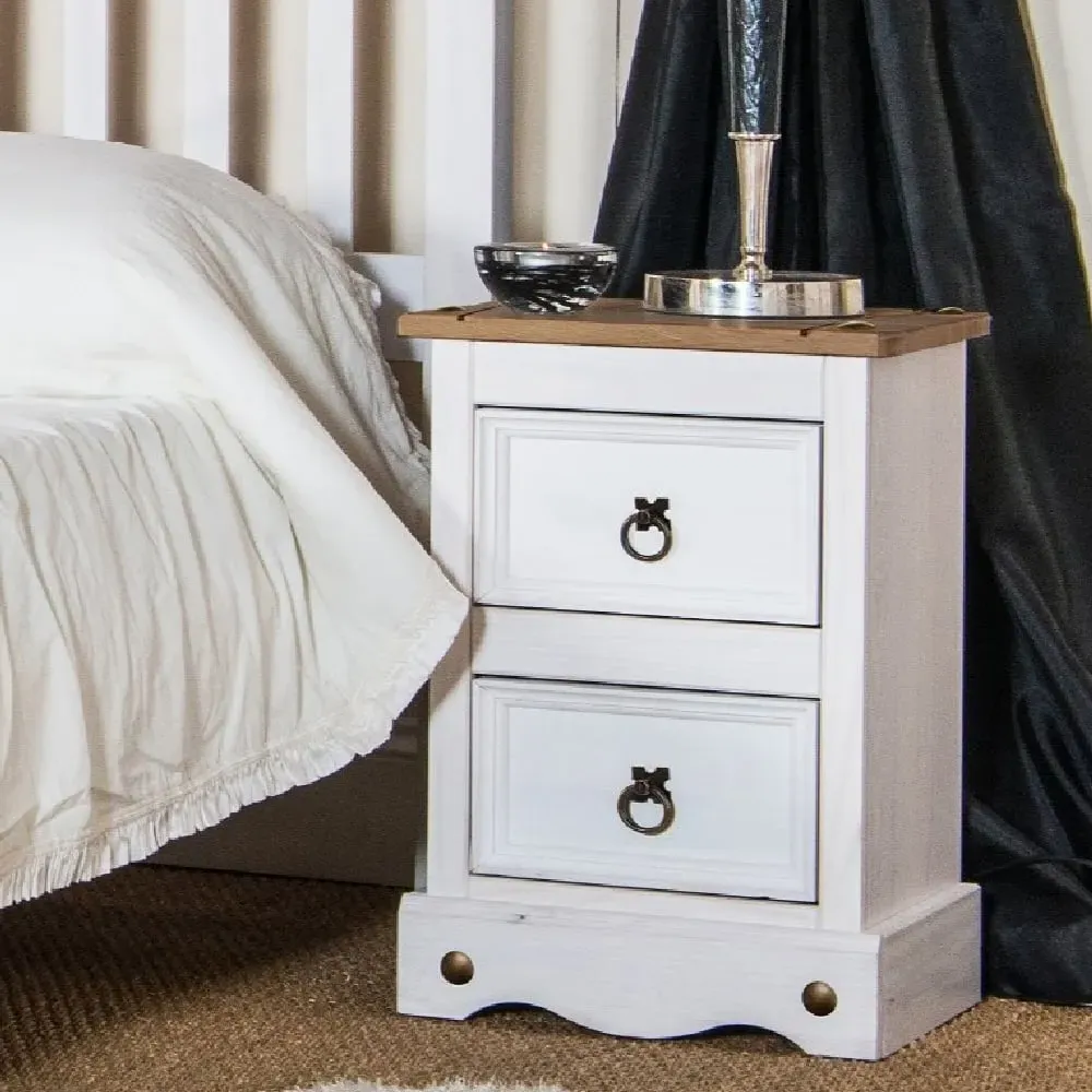 Consett Bedside Cabinet with 2 Drawers - White, Oak