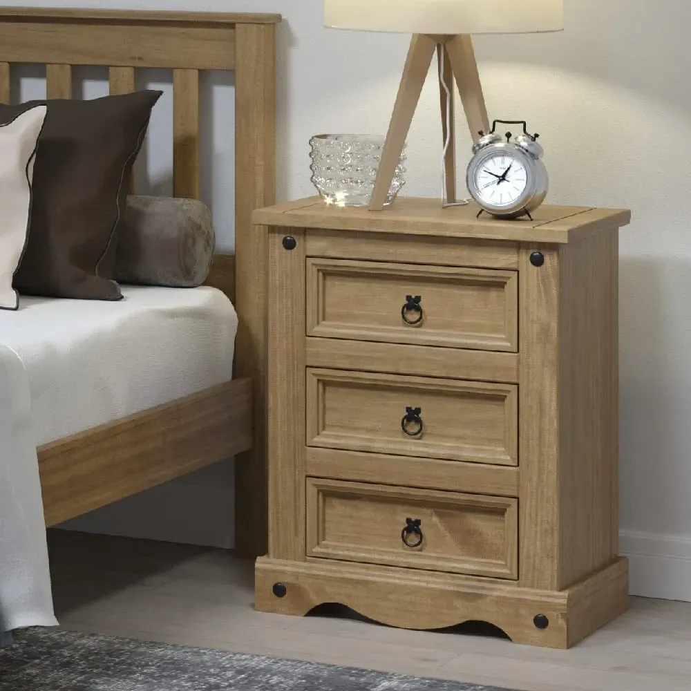 Consett Bedside Cabinet with 3 Drawers - Oak