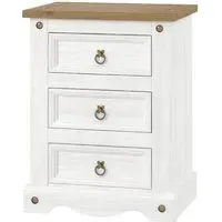 Consett Bedside Cabinet with 3 Drawers - White, Oak