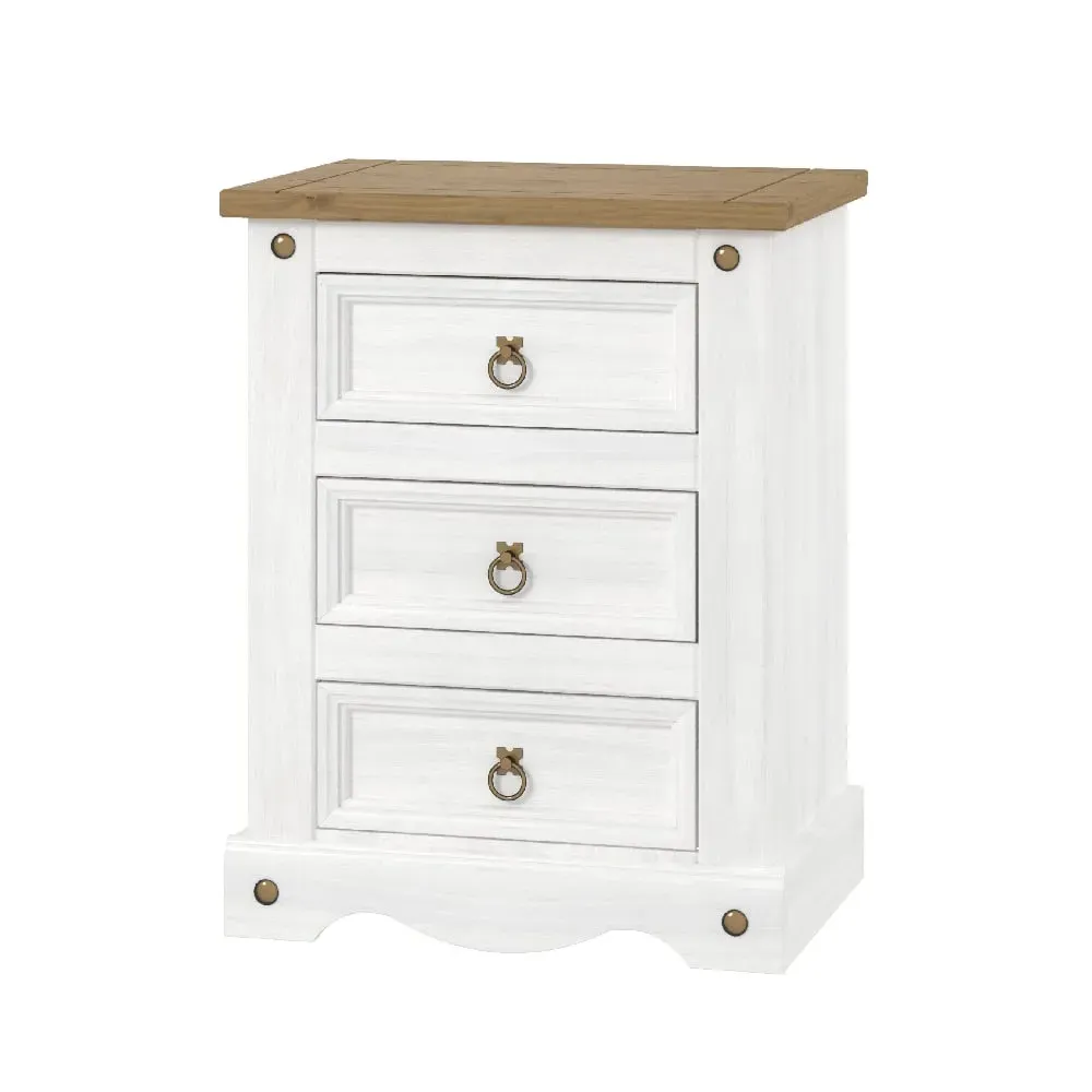 Consett Bedside Cabinet with 3 Drawers - White, Oak
