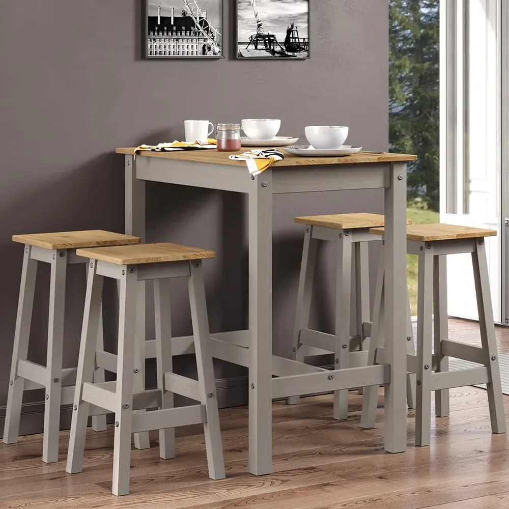 Consett Breakfast Table with 4 Stools - Grey, Oak image