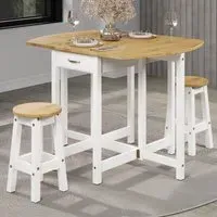 Consett Drop Leaf Bar Table with 2 Stools - White, Oak