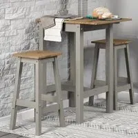 Consett Drop Leaf Breakfast Table with 2 High Stools - Grey, Oak