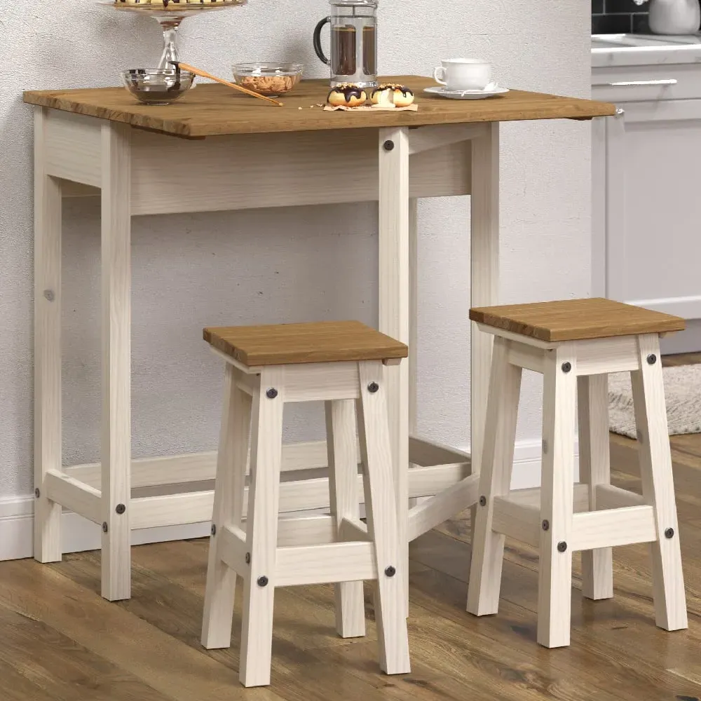 Consett Drop Leaf Dining Table with 2 Stools - White, Oak