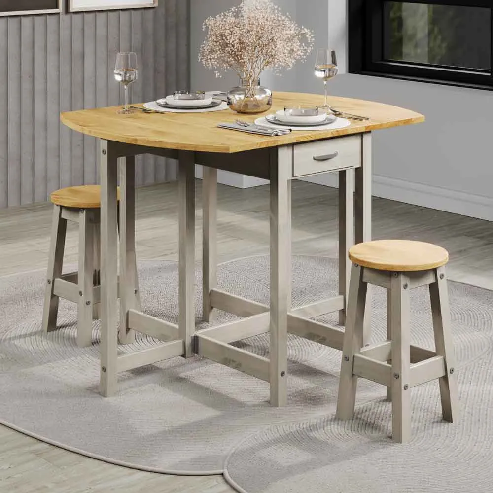 Consett Foldable Bar Table with 2 Stools - Grey, Oak product